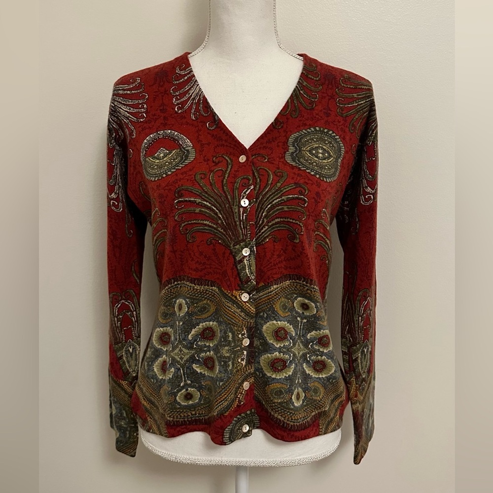 Neiman Marcus | Button-Up Patterned Cardigan